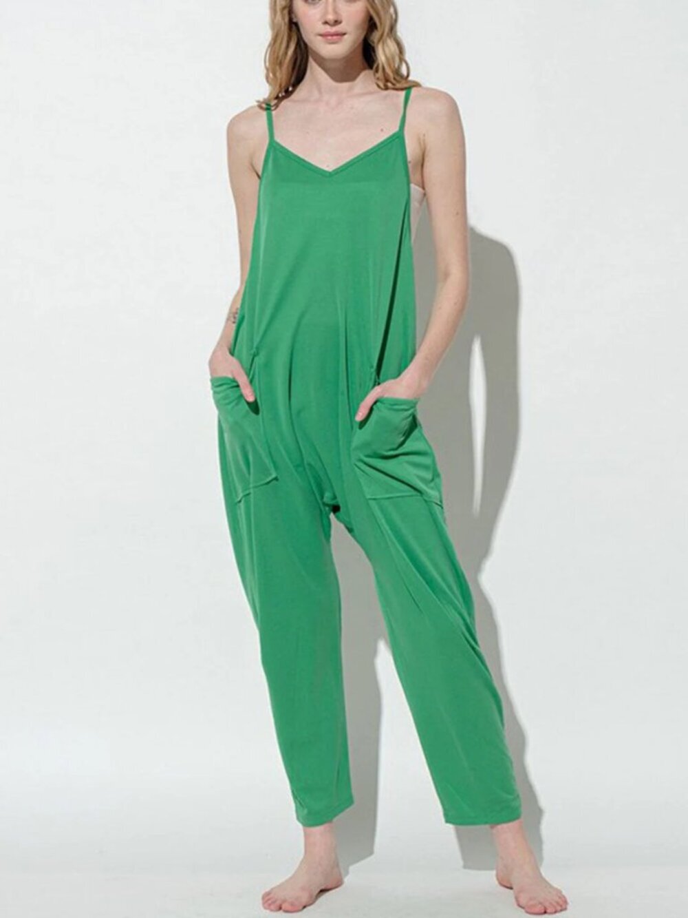 Kelly Green Spaghetti-Strap Harem Jumpsuit New